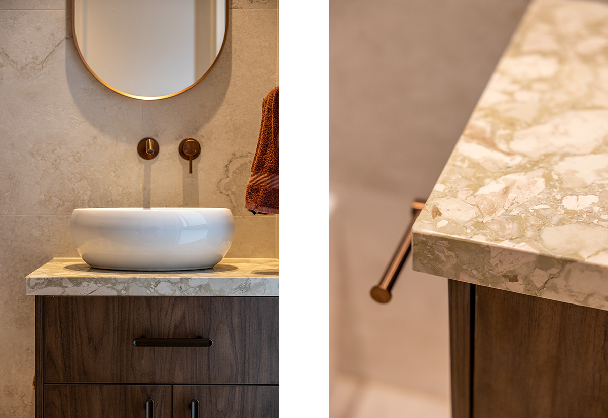 Ceppo Monet marble vanity detail